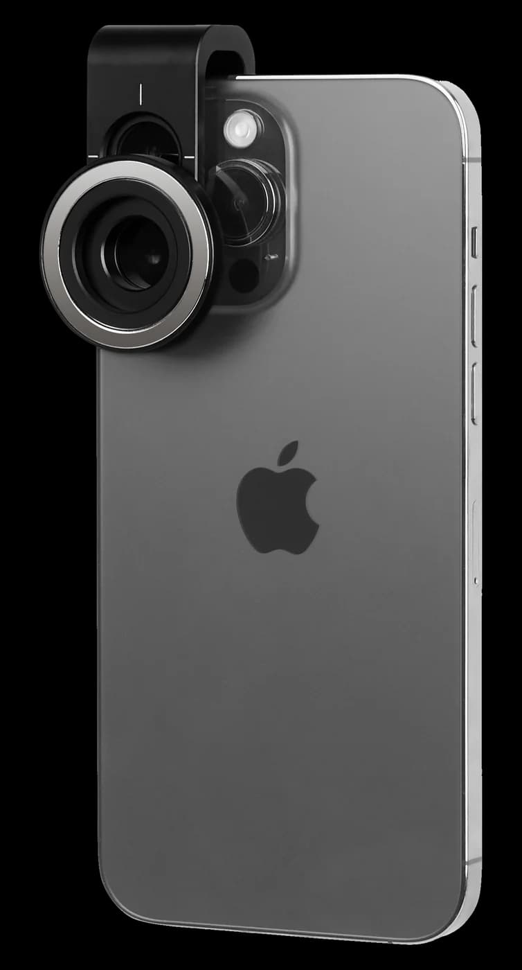 DermLens M6 attached to a smartphone with the universal magnetic adaptor